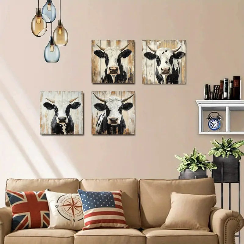 4pcs Highland Cattle Wall Art Canvas Framed