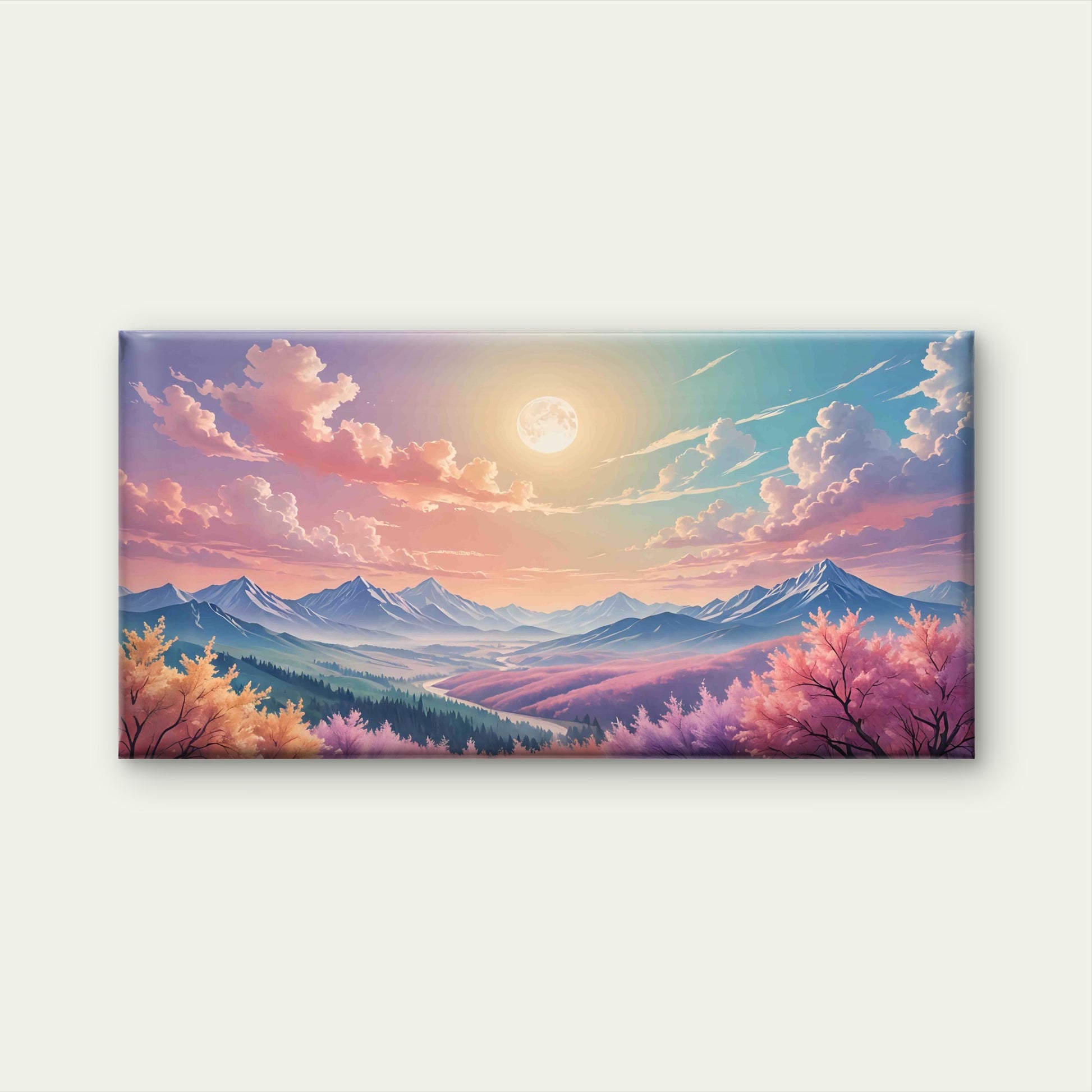 Vibrant Anime Landscape Mountains Wall Art Canvas Office Home Room Framed 120x60cm - Bella Home Decor