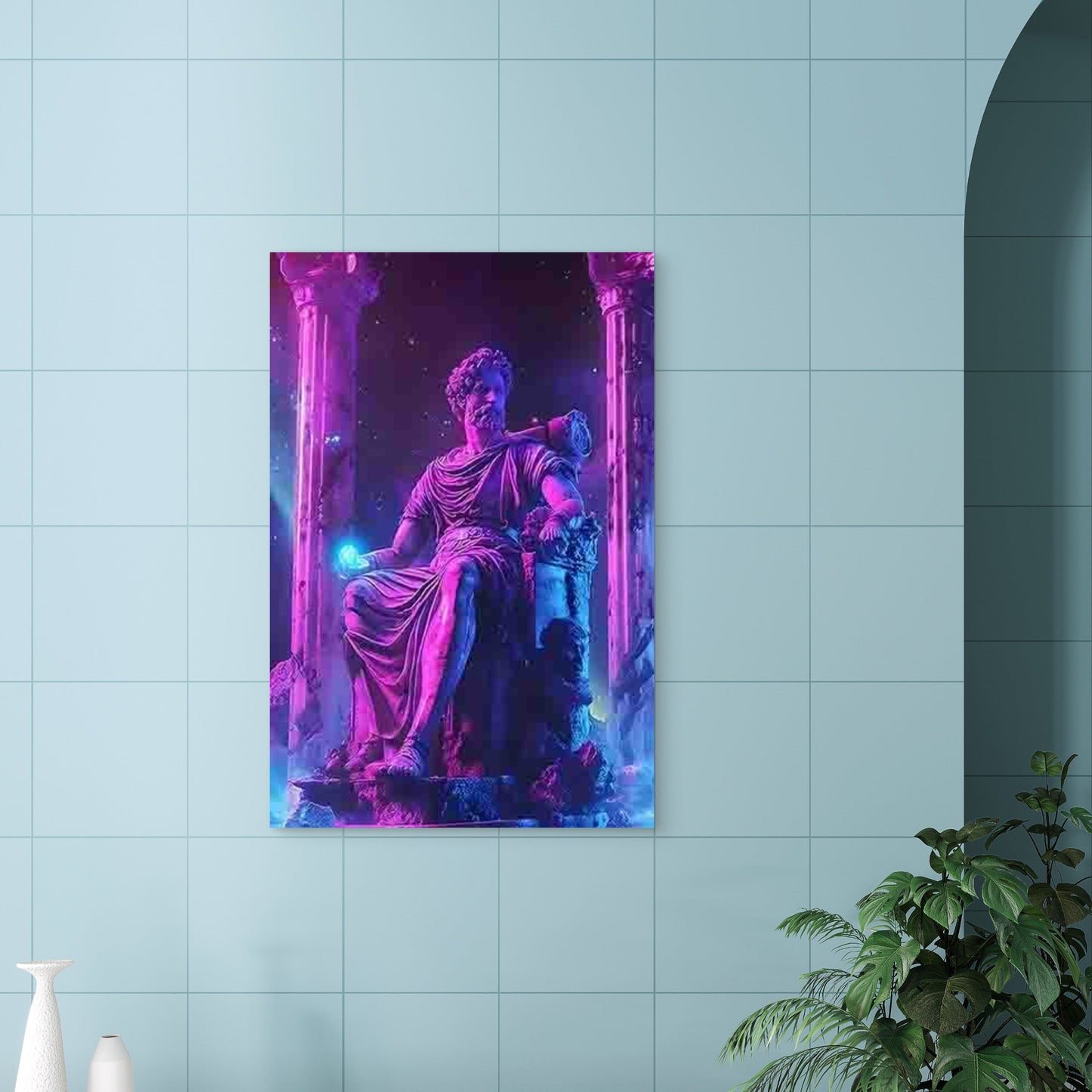 Neon Style Ancient Roman Statue 40x60cm Metal Print Ready to Hang - Bella Home Decor