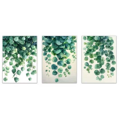 3pcs Sage Green Botanical Green Leaves Wall Art Set Canvas Framed 40x60cm - High Quality Print 100% Australian Made Wall Canvas Ready to Hang