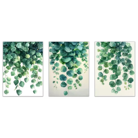 3pcs Sage Green Botanical Green Leaves Wall Art Set Canvas Framed 40x60cm - High Quality Print 100% Australian Made Wall Canvas Ready to Hang
