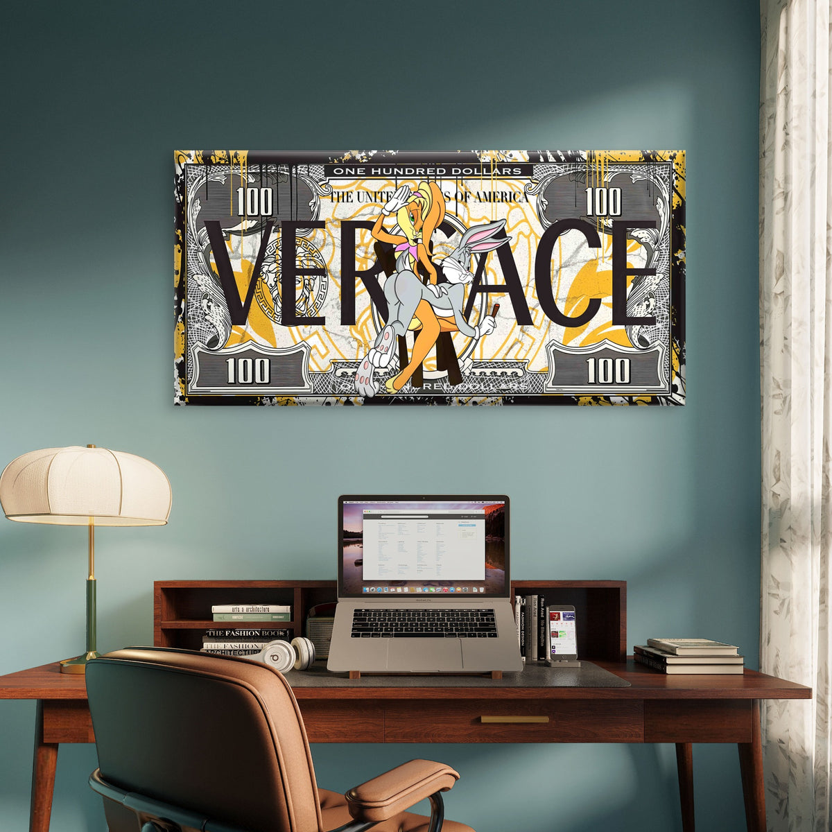 Luxury Brand Rabbit Money Print Wall Art Canvas Office Home Room Framed 120x60cm
