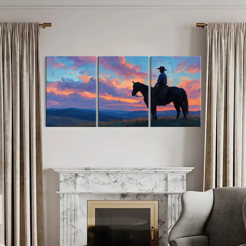3pcs Western Cowboy Riding Horse Metal Print Ready to Hang Art