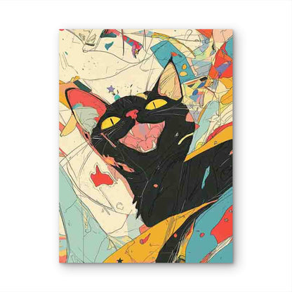 Smiling Black Cat with Yellow Eyes, Retro 60x90cm Metal Print Ready to Hang
