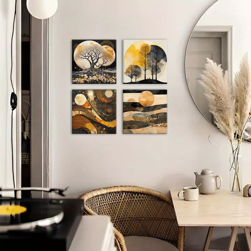 4pcs Nature Mountain Tree Of LifeWall Art Canvas Framed