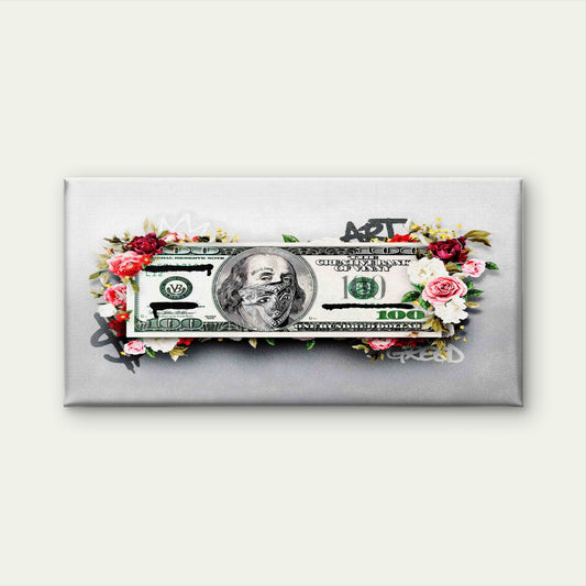 Floral One Hundred Dollar Bill Wall Art Canvas Office Home Room Framed 120x60cm