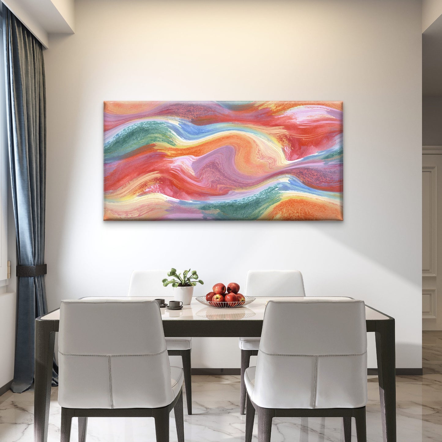 Abstract Waves Of Vibrant Oil Wall Art Canvas Office Home Room Framed 120x60cm - Bella Home Decor