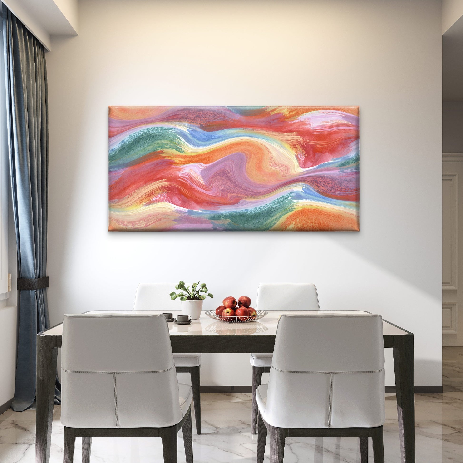 Abstract Waves Of Vibrant Oil Wall Art Canvas Office Home Room Framed 120x60cm - Bella Home Decor