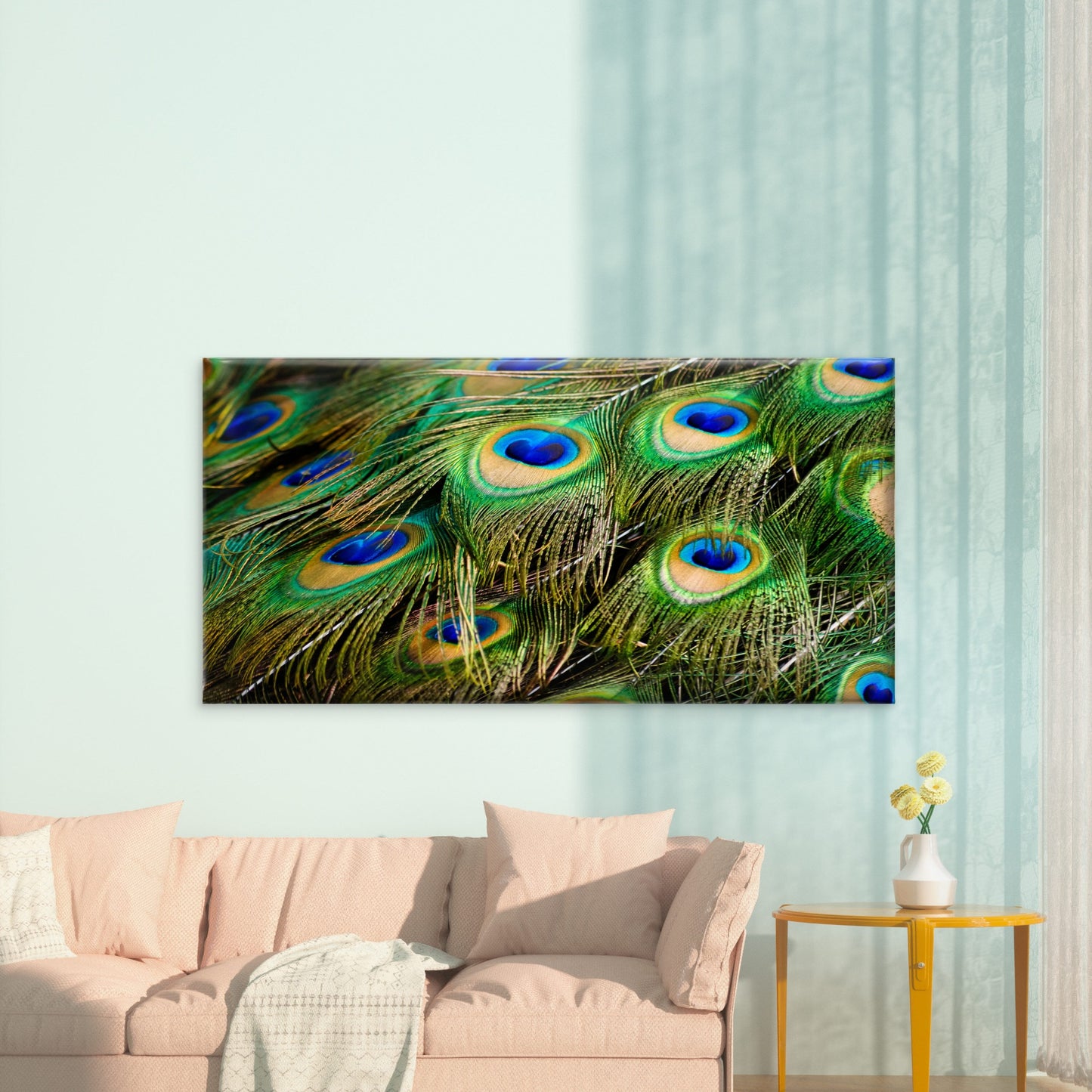 Peacock Feather Close Up Wall Art Canvas Office Home Room Framed 120x60cm