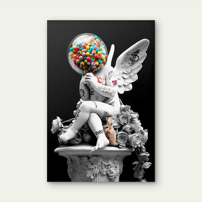 Cupid Gumball Machine Statue Graffiti 60x90cm Metal Print Ready to Hang