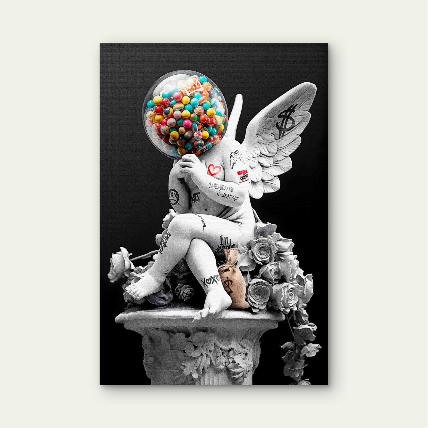 Cupid Gumball Machine Statue Graffiti 40x60cm Metal Print Ready to Hang