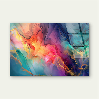 Abstract Fluid Pink Teal Ink Marble Acrylic Glass Printing Wall Art Australian Made Quality