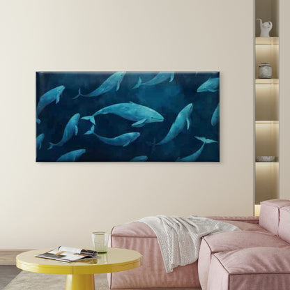 Swimming Whales in Ocean Wall Art Canvas Office Home Room Framed 120x60cm