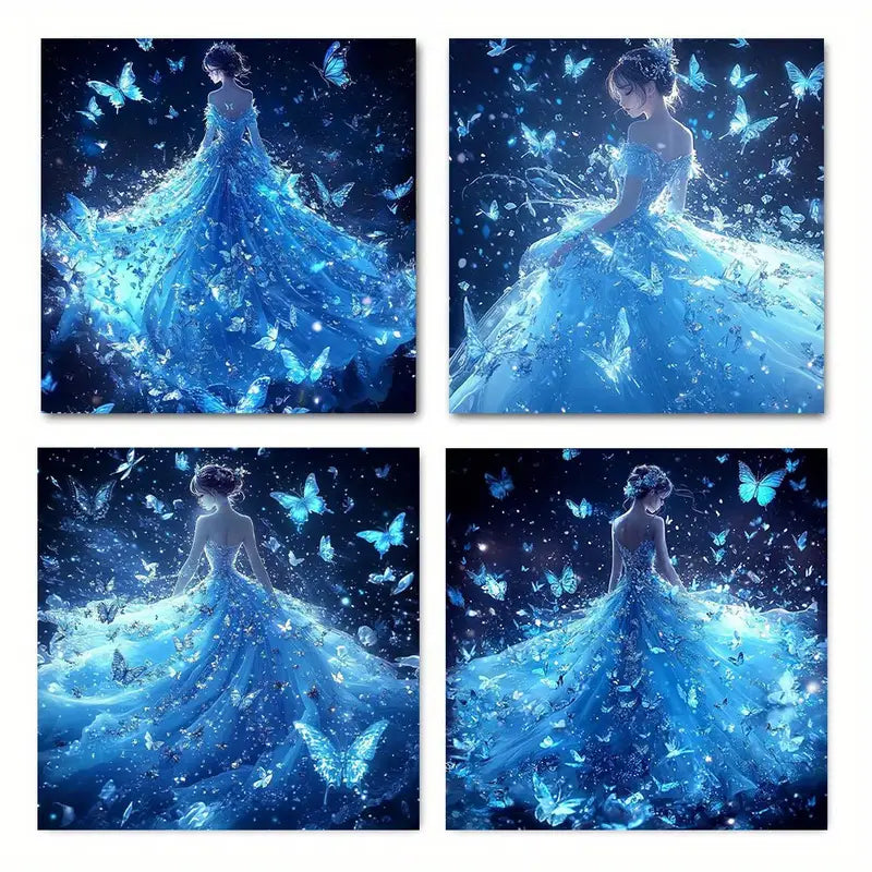 4pcs  Blue butterfly skirt Themed TY     Wall Art Canvas Framed