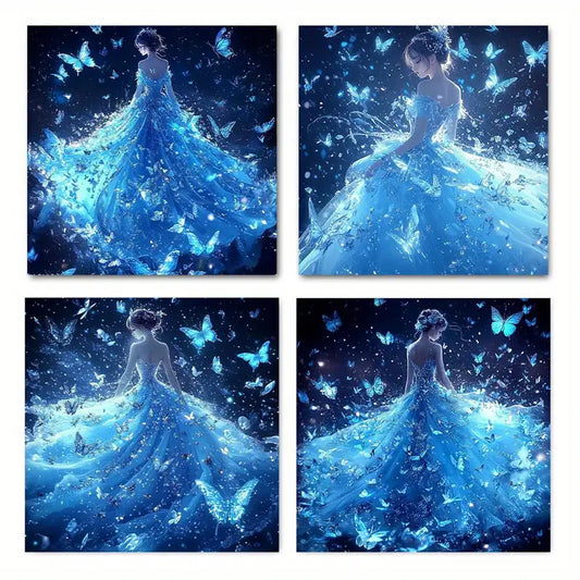 4pcs  Blue butterfly skirt Themed TY     Wall Art Canvas Framed