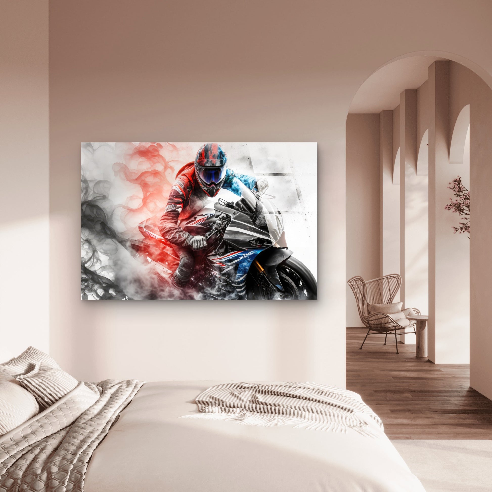 Modern Sport Bike Motorcycle Racer Smoke Acrylic Glass Printing Wall Art Australian Made Quality
