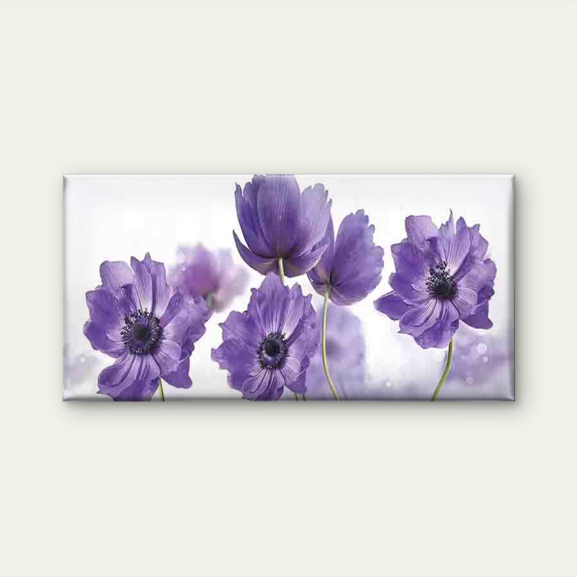 Elegant Purple Floral Anemone Wall Art Canvas Office Home Room Framed 120x60cm - Bella Home Decor