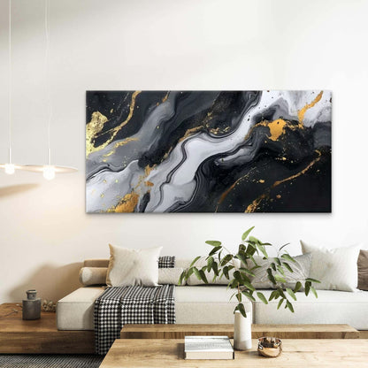 Black & White , Golden Accents Wall Art Canvas Office Home Room Framed 120x60cm