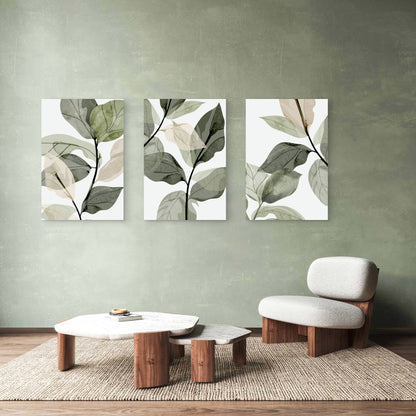 3pcs Green Botanical Watercolor Leaf   Wall Art Set Canvas Framed 40x60cm - High Quality Print 100% Australian Made Wall Canvas Ready to Hang