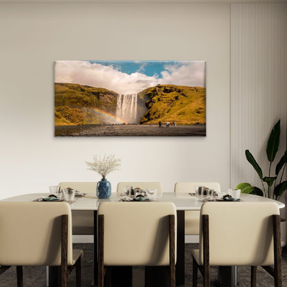 People Standing Near Waterfall Wall Art Canvas Office Home Room Framed 120x60cm