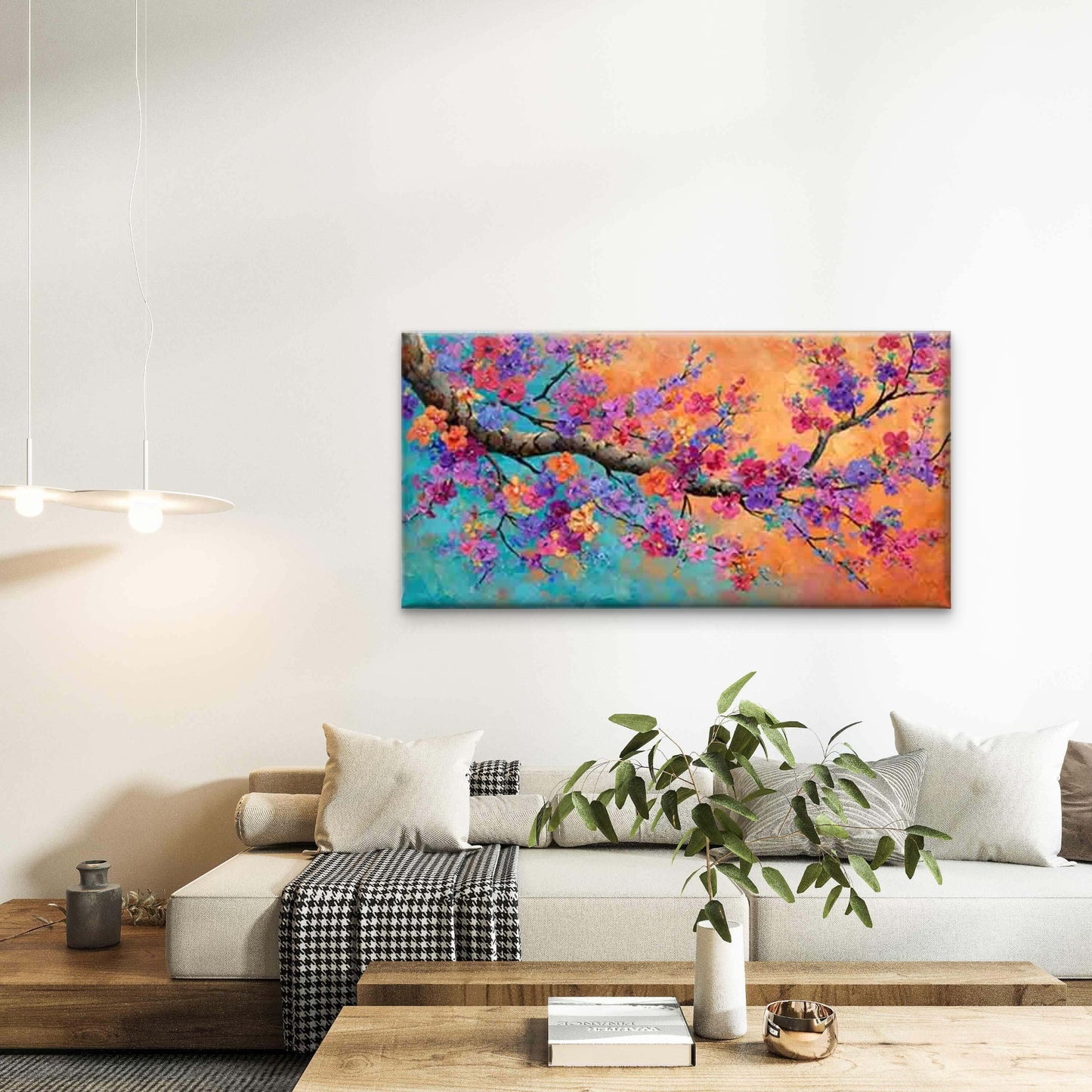 Vibrant Flower Branch Wall Art Canvas Office Home Room Framed 120x60cm - Bella Home Decor