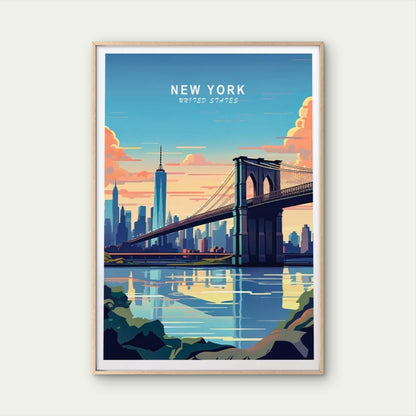 New York In USA, Brooklyn Bridge Paint Travel Poster Print Wall Art - Bella Home Decor
