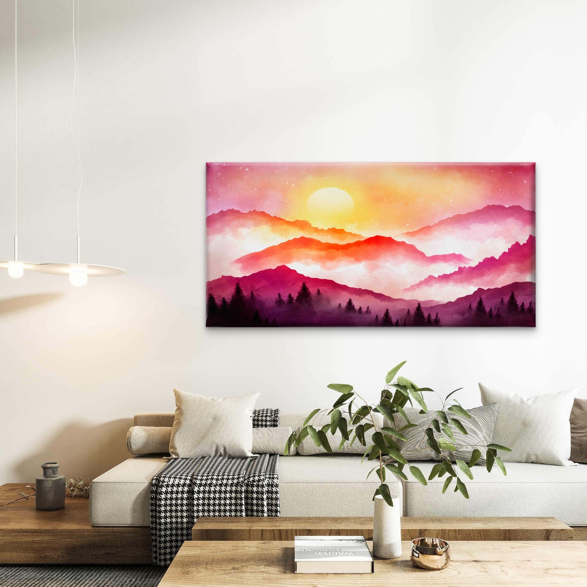 Sunset Over Misty Mountains Wall Art Canvas Office Home Room Framed 120x60cm - Bella Home Decor