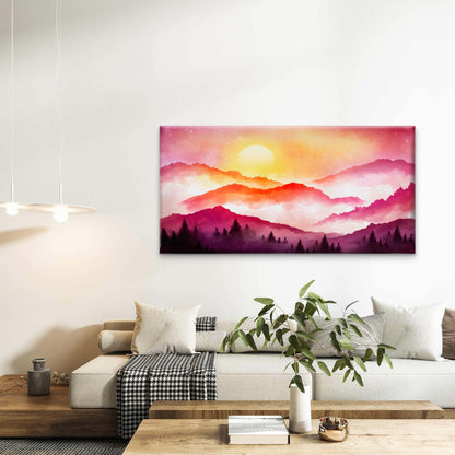 Sunset Over Misty Mountains Wall Art Canvas Office Home Room Framed 120x60cm - Bella Home Decor
