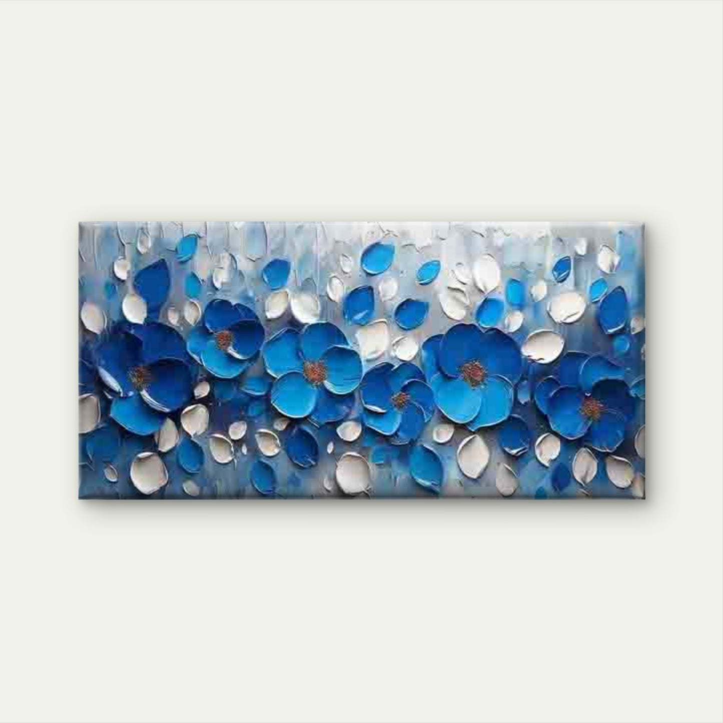 Abstract Blue Floral Petals Wall Art Canvas Office Home Room Framed 120x60cm - Bella Home Decor