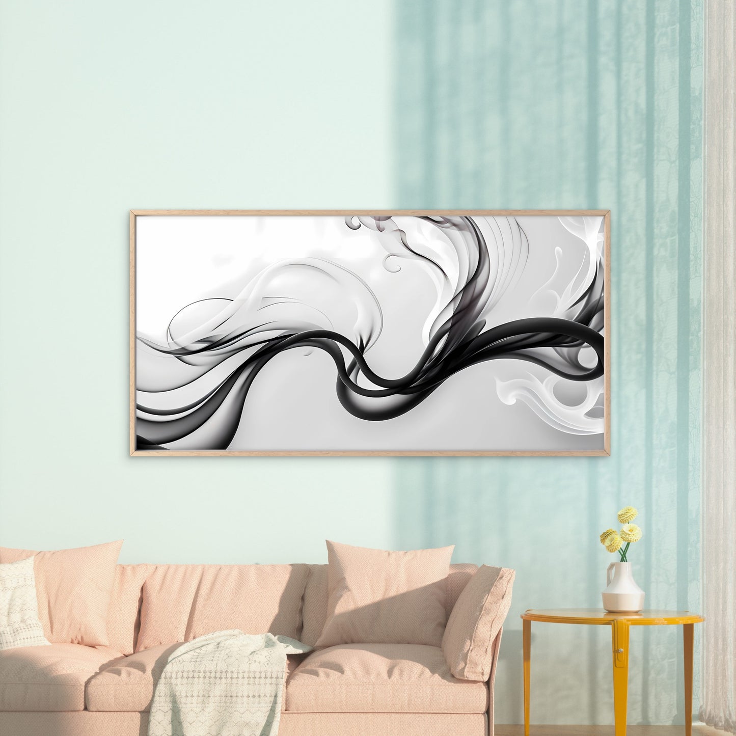 Abstract Flowing Smoke Art Wall Art Canvas Office Home Room Framed 120x60cm