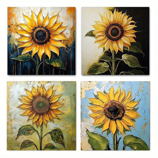 4pcs Abstract Sunflower Wall Art Canvas Framed