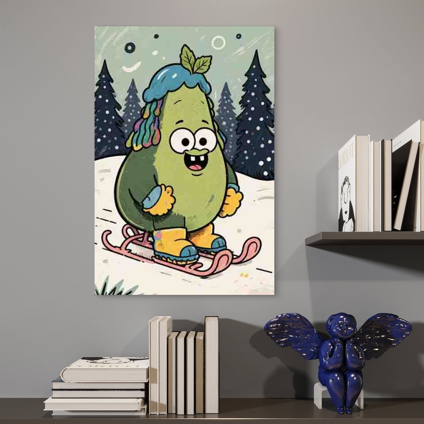 Cartoon Avocado Metal Print Ready to Hang - Bella Home Decor
