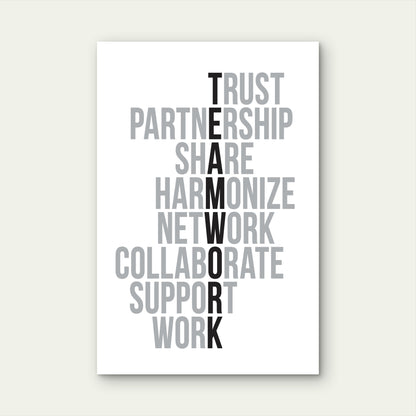 Teamwork Acrostic Crossword Corporate Office Core Values 40x60cm Metal Print Ready to Hang