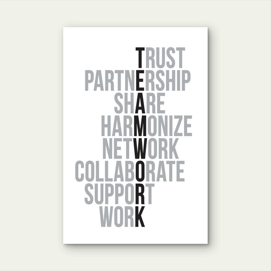 Teamwork Acrostic Crossword Corporate Office Core Values 40x60cm Metal Print Ready to Hang