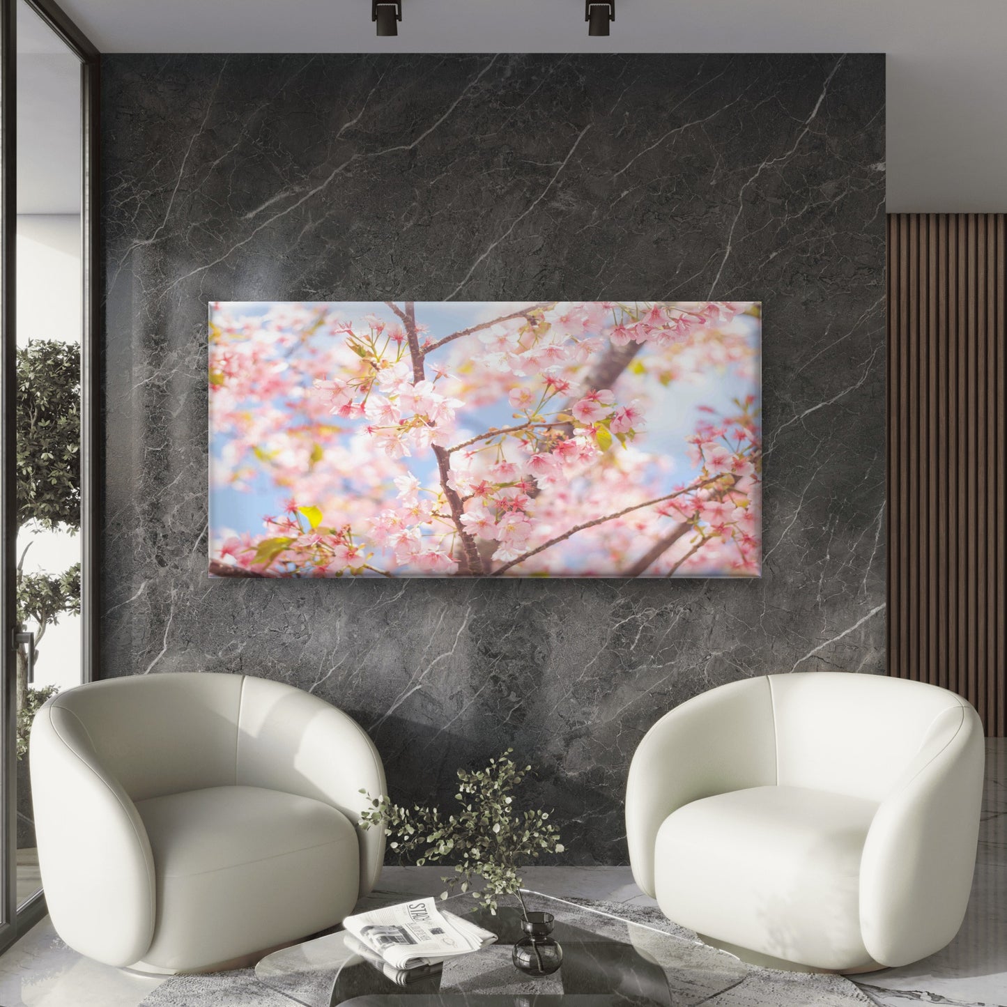 Cherry Blossoms In Sunlight Wall Art Canvas Office Home Room Framed 120x60cm