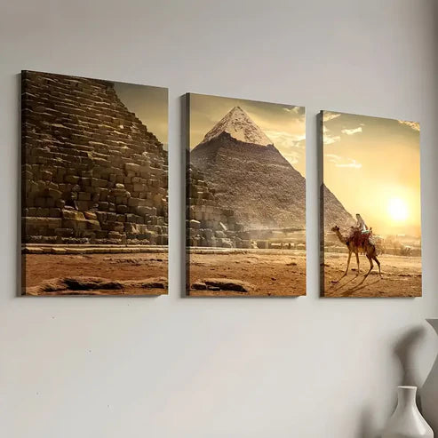 3pcs Retro style Egyptian pyramids classic landmark scenery Wall Art Canvas Unframed - High Quality Print 100% Australian Made Wall Canvas