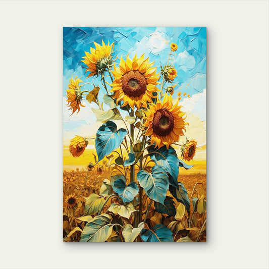 Yellow Sunflowers Field Blue Sky 40x60cm Metal Print Ready to Hang