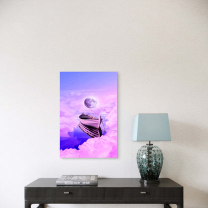Boat on Calm Purple Water 60x90cm Metal Print Ready to Hang