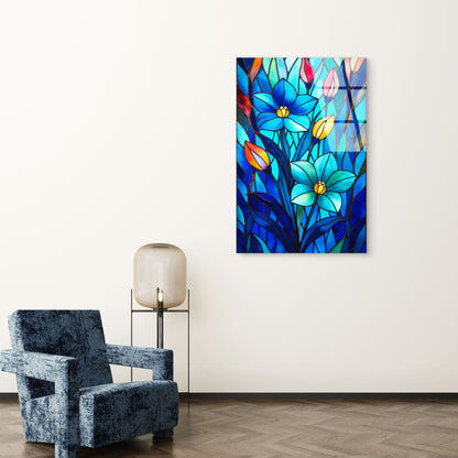Blue Turquoise Floral Tulip  Acrylic  Glass Printing Wall Art Australian Made Quality