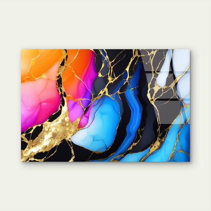 Abstract Gold Blue Pink Agate Marble Acrylic Glass Printing Wall Art Australian Made Quality