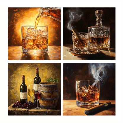 4pcs Whiskey & Wine Canvas Prints Wall Art Canvas Framed