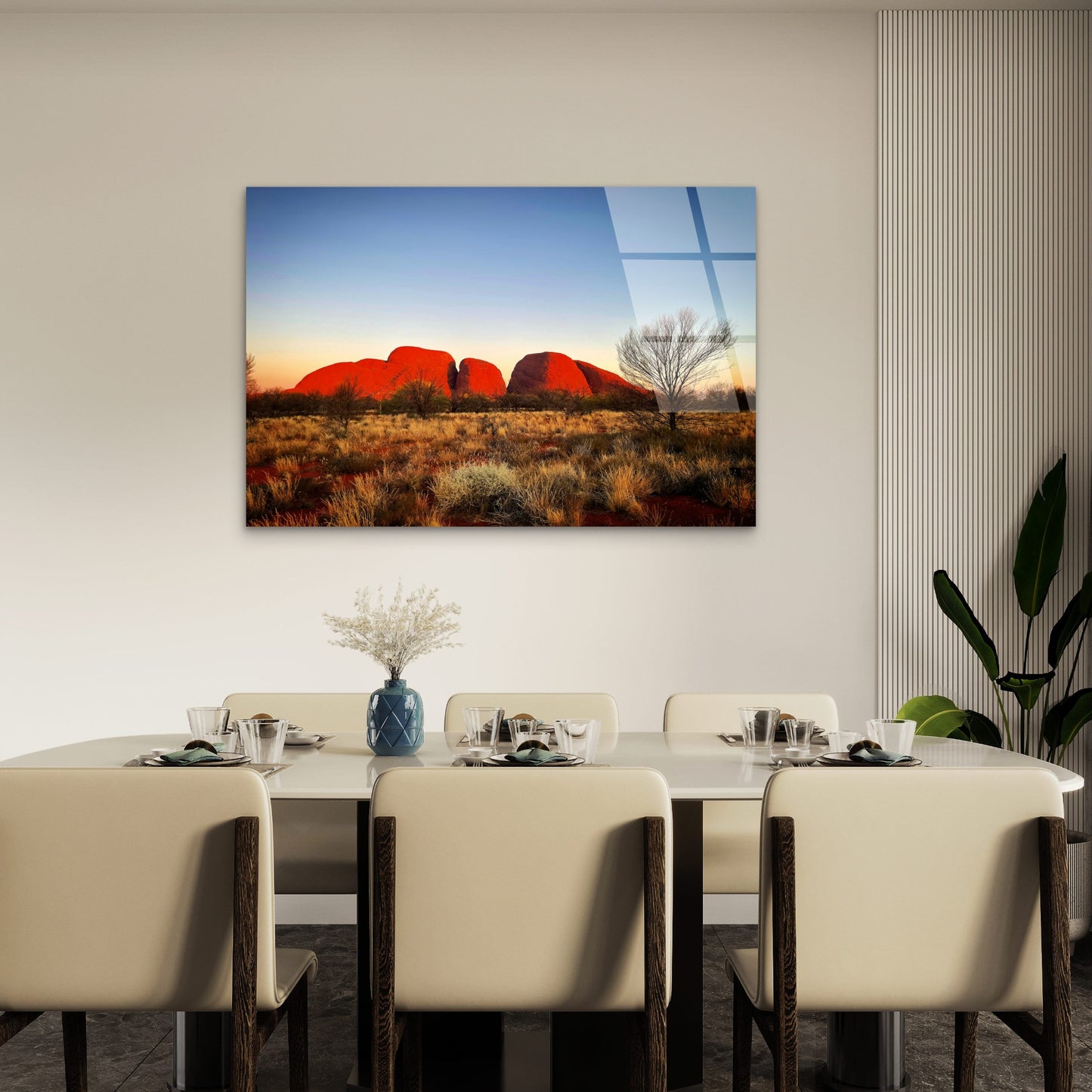 Sunset Glow Over Kata Tjuta Rock Formations Desert Landscape Northern Territory Australia Acrylic Glass Printing Wall Art Australian Made