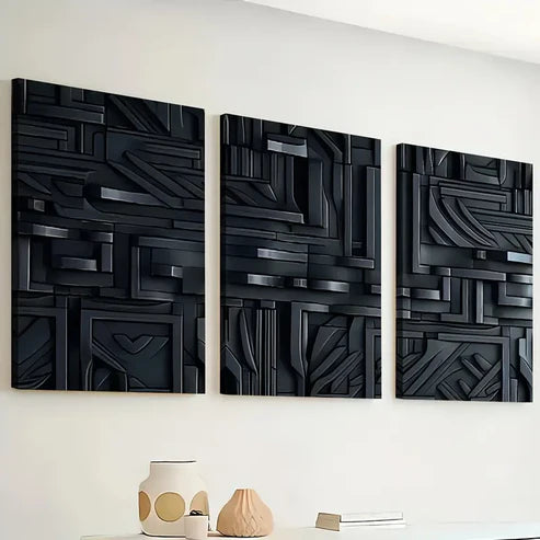 3pcs Dark Style Modern Fashion Abstract Art Geometric lines Wall Art Set Canvas Unframed - High Quality Print 100% Australian Made Wall Canvas - Bella Home Decor