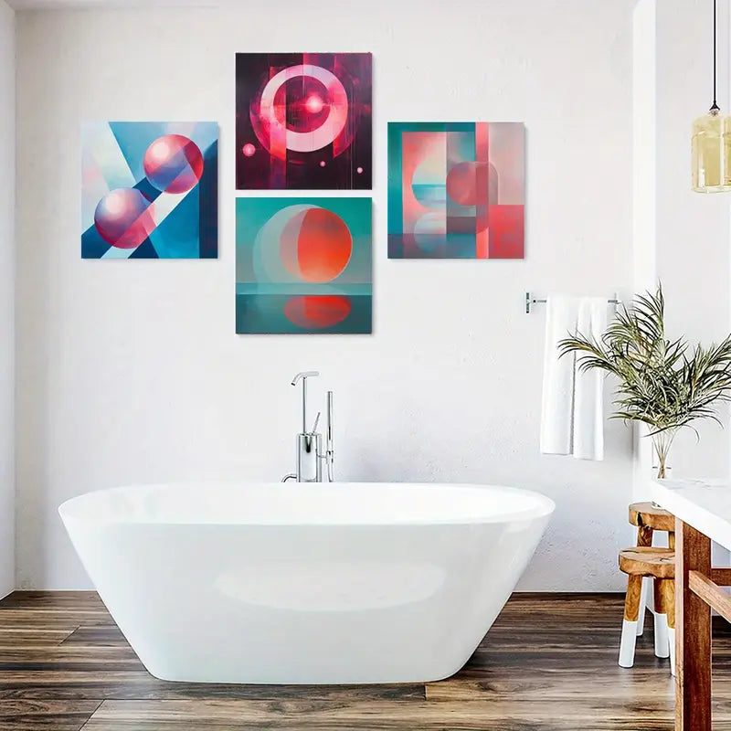 4pcs Color Poster, Round Wall Art Canvas Framed