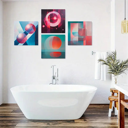 4pcs Color Poster, Round Wall Art Canvas Framed