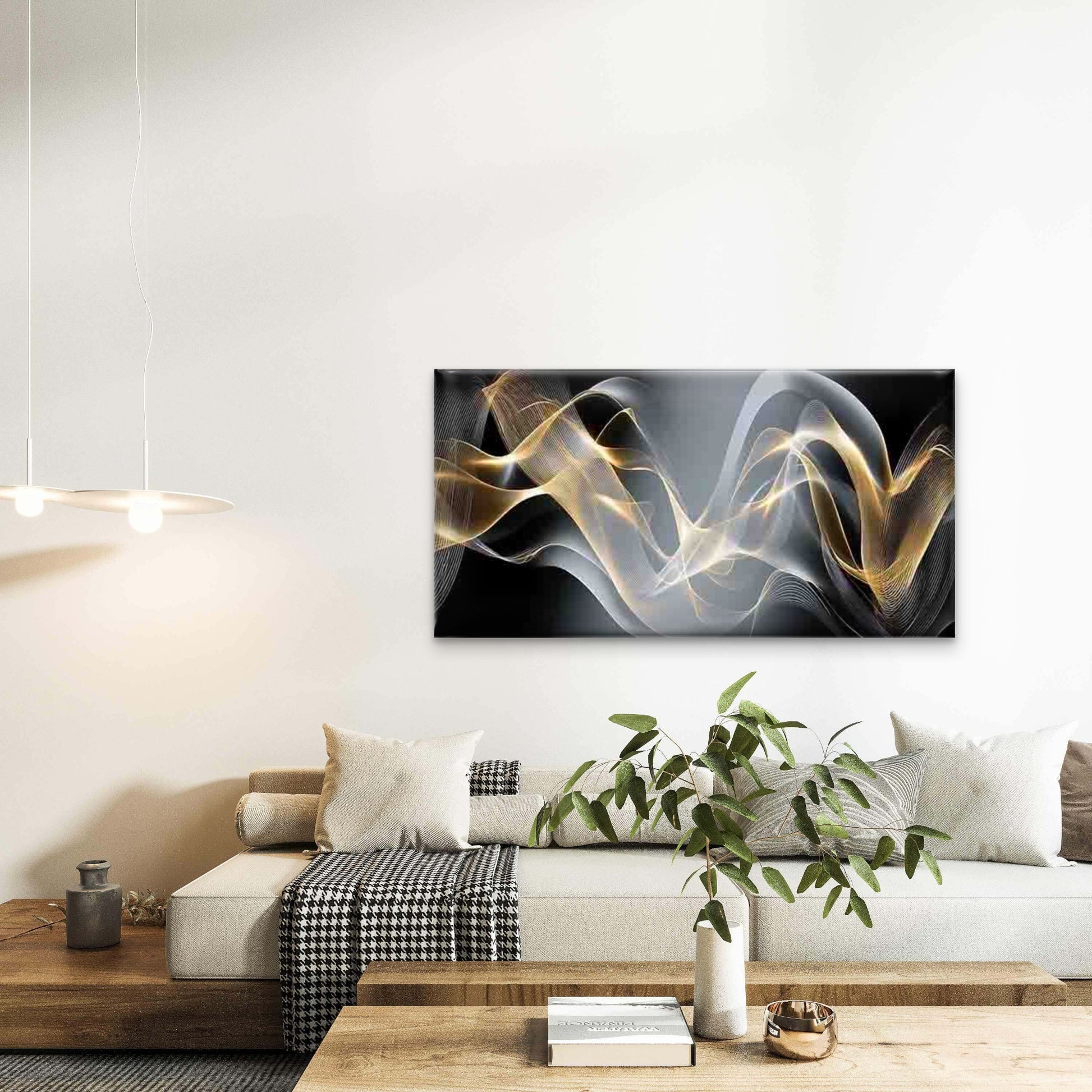Abstract Golden & Black Wall Art Canvas Office Home Room Framed 120x60cm - Bella Home Decor