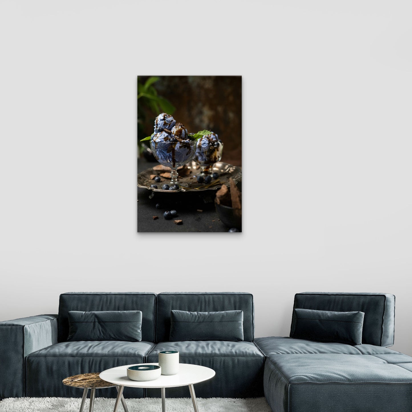 Blueberry Ice Cream Dessert 40x60cm Metal Print Ready to Hang