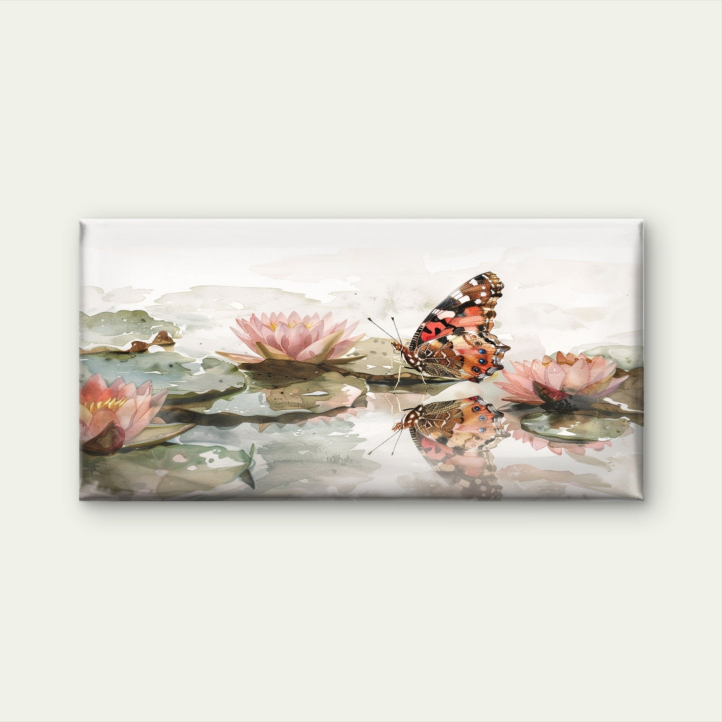 Watercolor Butterfly Pink Lotus Wall Art Canvas Office Home Framed 120x60cm