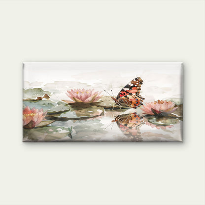 Watercolor Butterfly Pink Lotus Wall Art Canvas Office Home Framed 120x60cm
