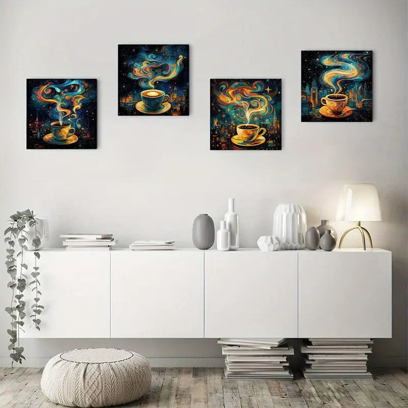 .4pcs  Coffee Cu Elegant Modern CE    Wall Art Canvas Framed